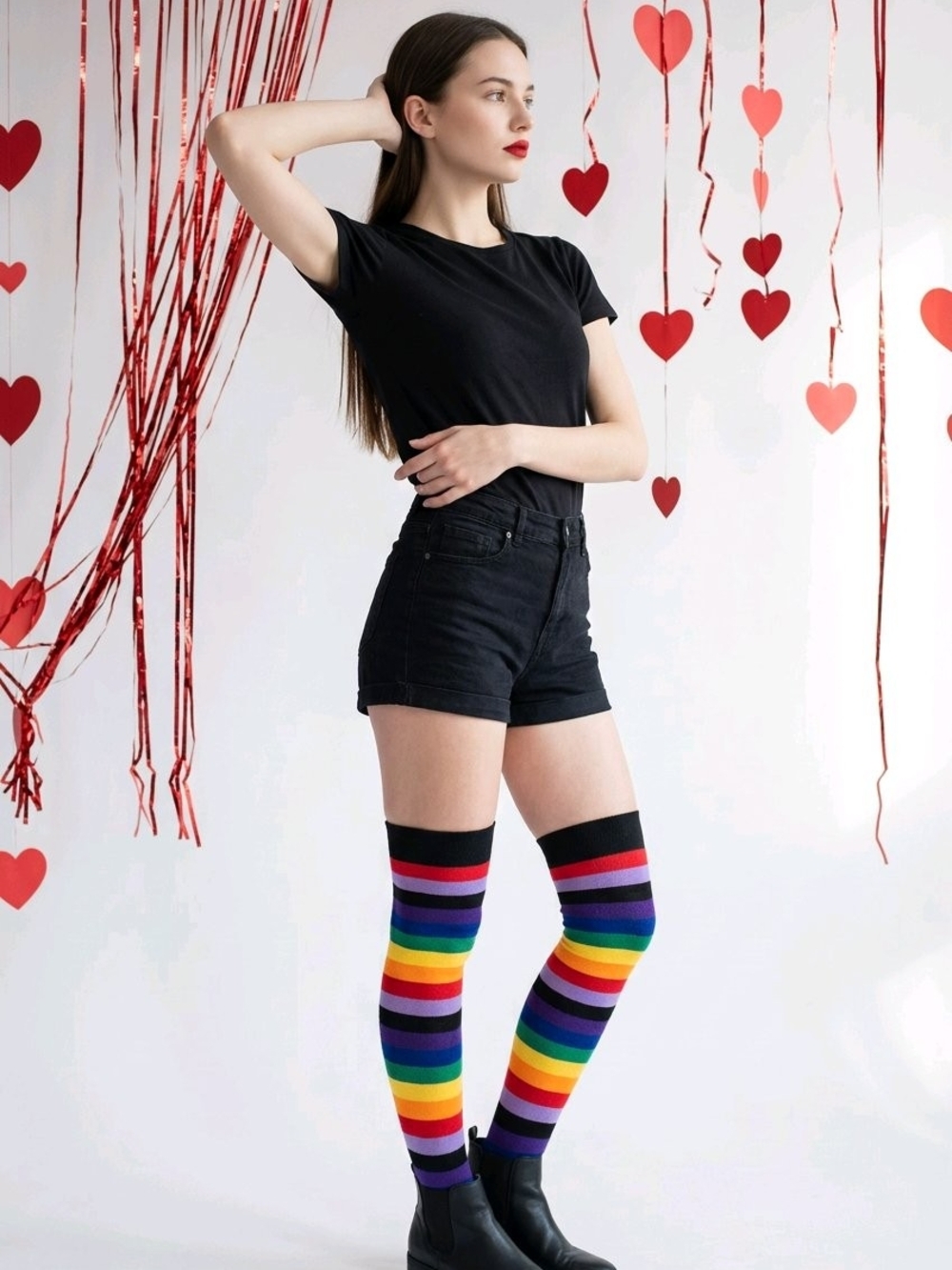 NEW! 🌈 🧦 PRIDE & SOLIDARITY Rainbow Striped HIGH SOCKS CUTE BOLD UNISEX FUN OS - Picture 7 of 12